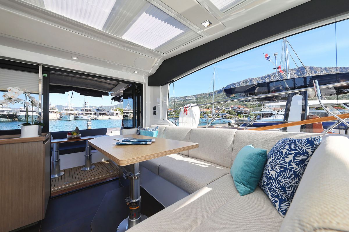 Salon of Tireless, a Sealine C390 yacht at Grad Kaštela, Croatia