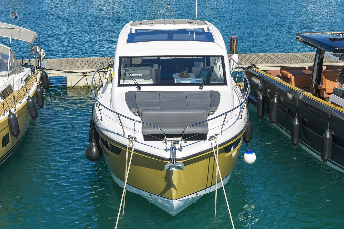 Exterior view of Tireless, a Sealine C390 yacht at Grad Kaštela, Croatia