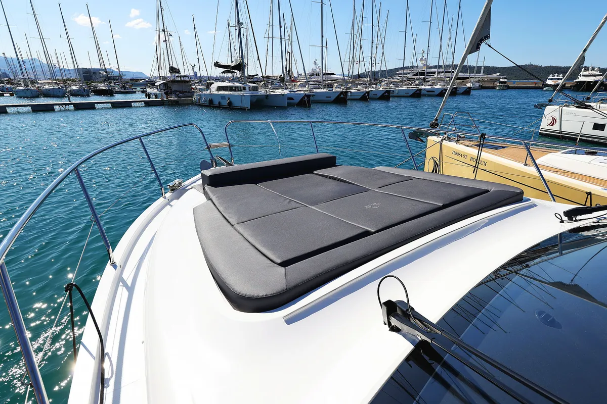 Deck of Tireless, a Sealine C390 yacht at Grad Kaštela, Croatia