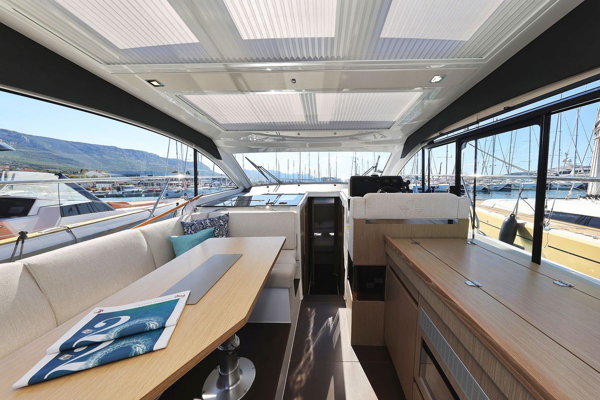 Salon of Tireless, a Sealine C390 yacht at Grad Kaštela, Croatia