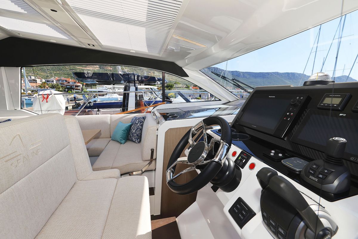 Cockpit of Tireless, a Sealine C390 yacht at Grad Kaštela, Croatia
