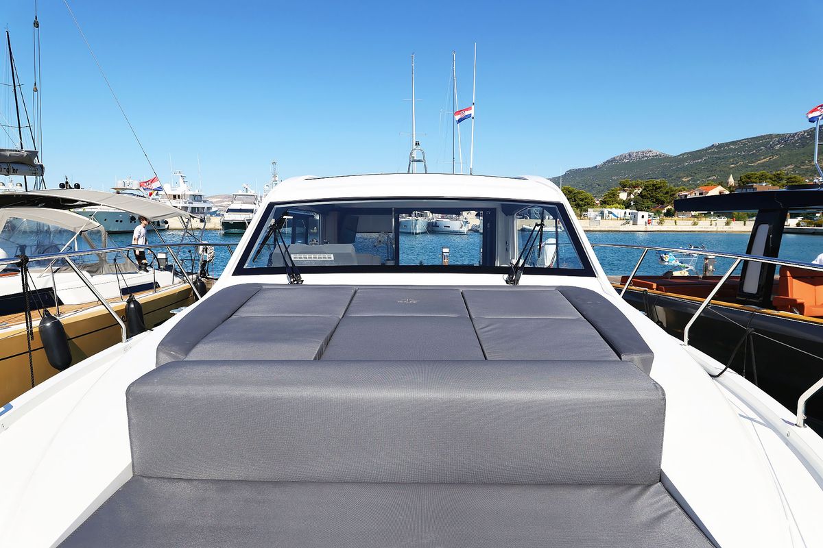 Deck of Tireless, a Sealine C390 yacht at Grad Kaštela, Croatia