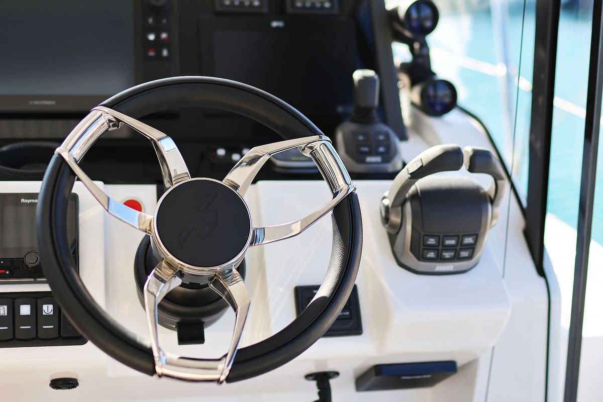 Cockpit of Tireless, a Sealine C390 yacht at Grad Kaštela, Croatia
