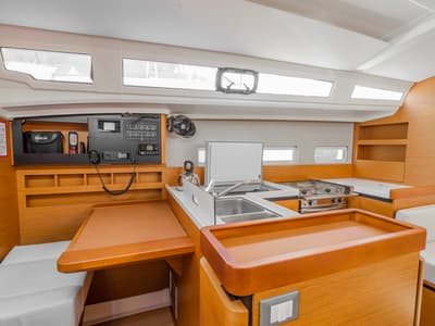 Galley of High Time, a Jeanneau Sun Odyssey 410 sailboat at Lavreotiki Municipal Unit, Greece