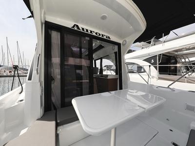 Deck of Aurora, a Beneteau Antares 9 OB motorboat at Pirovac, Croatia