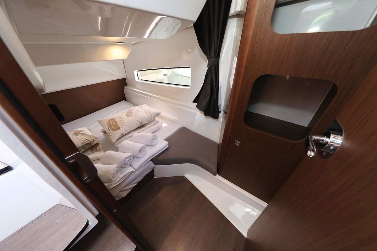 Cabin on Aurora, a Beneteau Antares 9 OB motorboat at Pirovac, Croatia