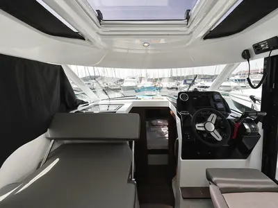 Cockpit of Aurora, a Beneteau Antares 9 OB motorboat at Pirovac, Croatia