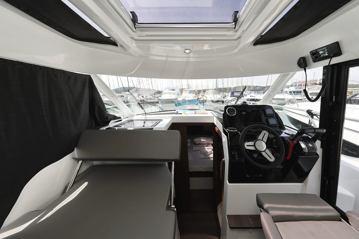 Cockpit of Aurora, a Beneteau Antares 9 OB motorboat at Pirovac, Croatia