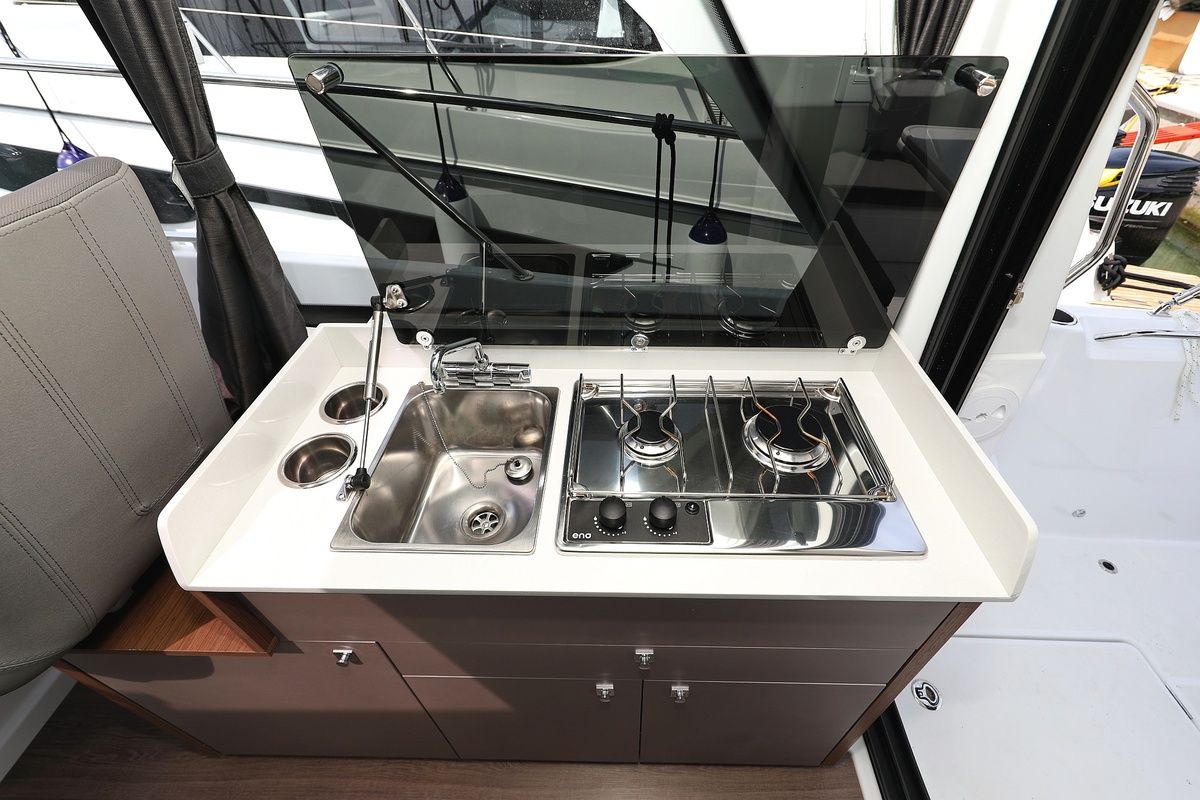 Galley of Aurora, a Beneteau Antares 9 OB motorboat at Pirovac, Croatia