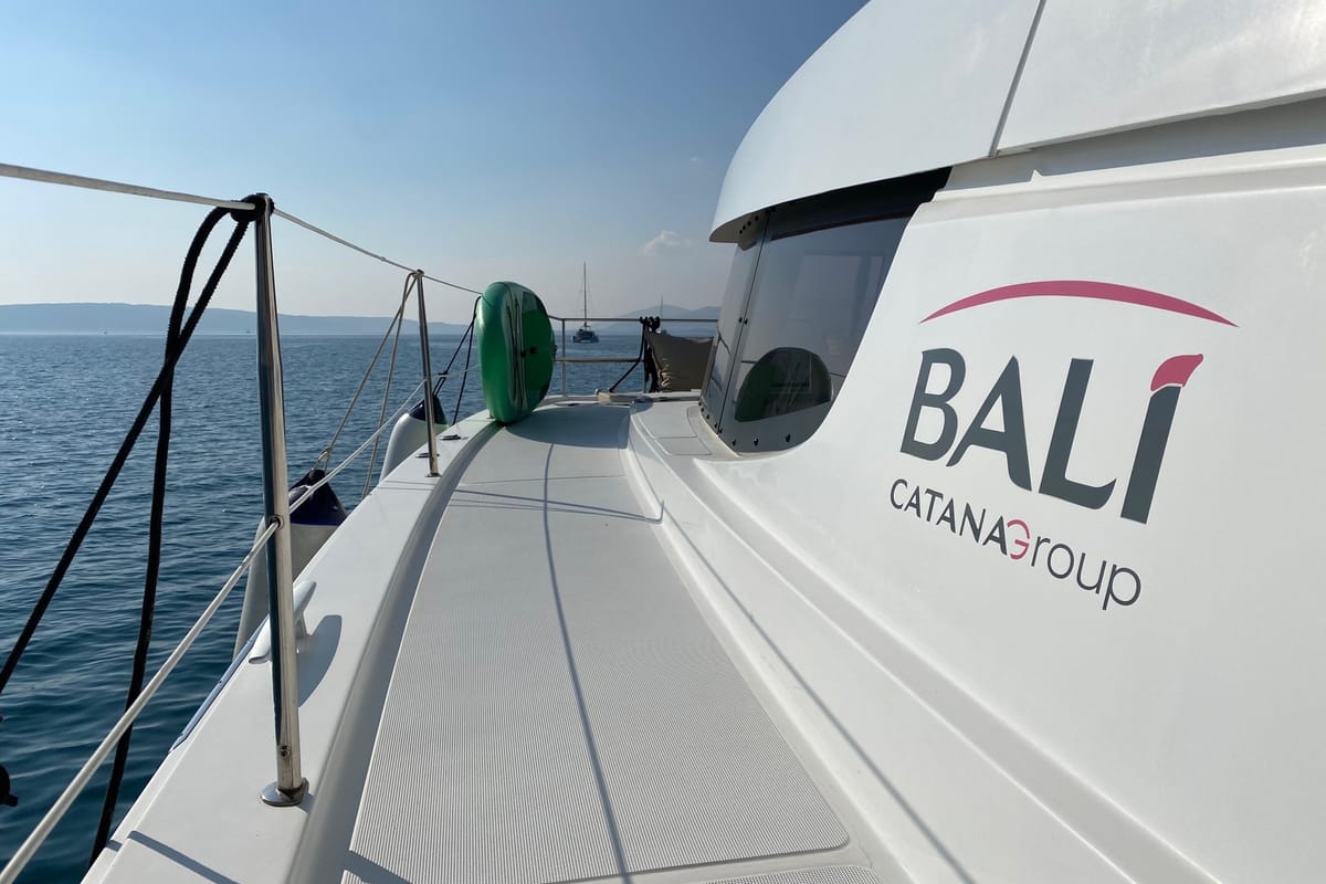 Exterior view of Baša, a Bali 4.8 catamaran at Grad Kaštela, Croatia