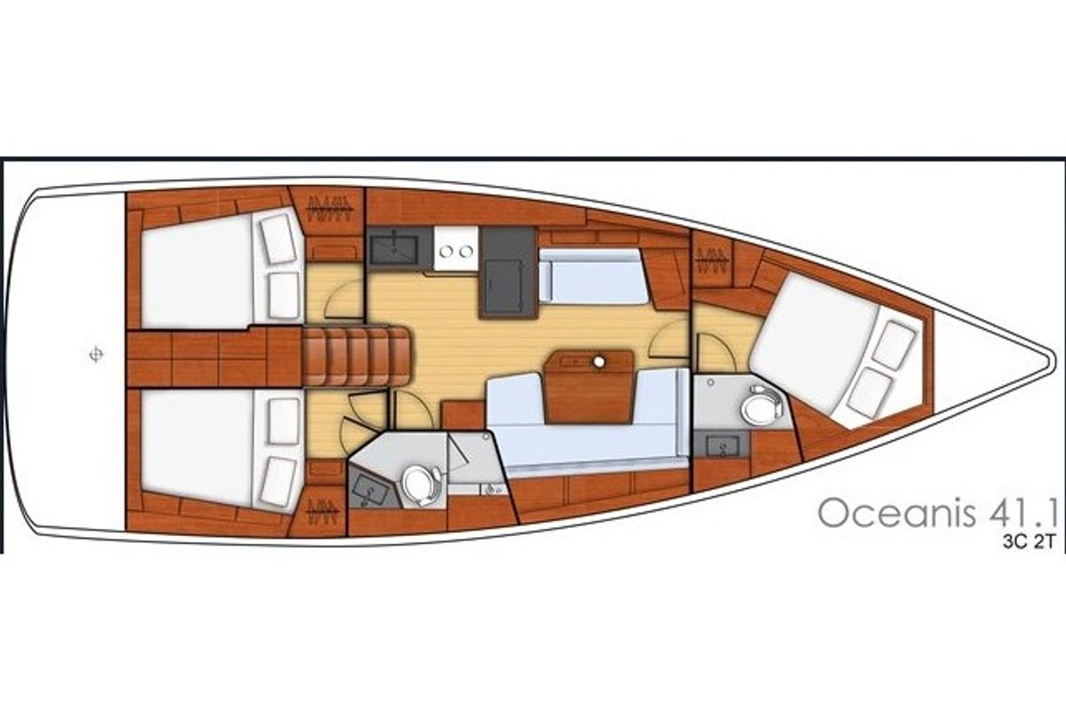 Floor plan of Vera, a Beneteau Oceanis 41.1 sailboat at Puntone di Scarlino, Italy