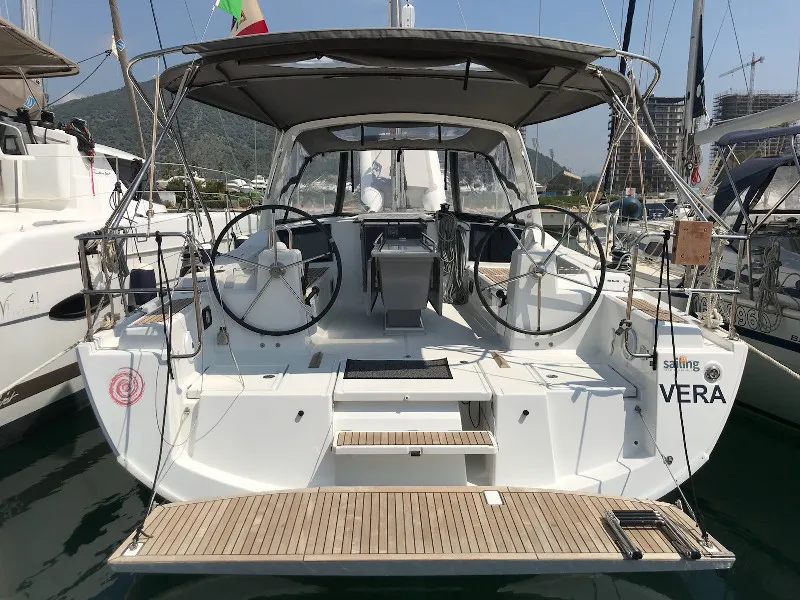 Exterior view of Vera, a Beneteau Oceanis 41.1 sailboat at Puntone di Scarlino, Italy