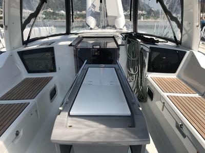 Cockpit of Vera, a Beneteau Oceanis 41.1 sailboat at Puntone di Scarlino, Italy