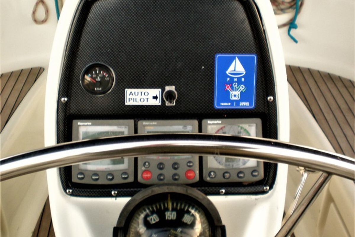 Cockpit of Planis, a Bavaria 39 Cruiser sailboat at Sami Municipal Unit, Greece