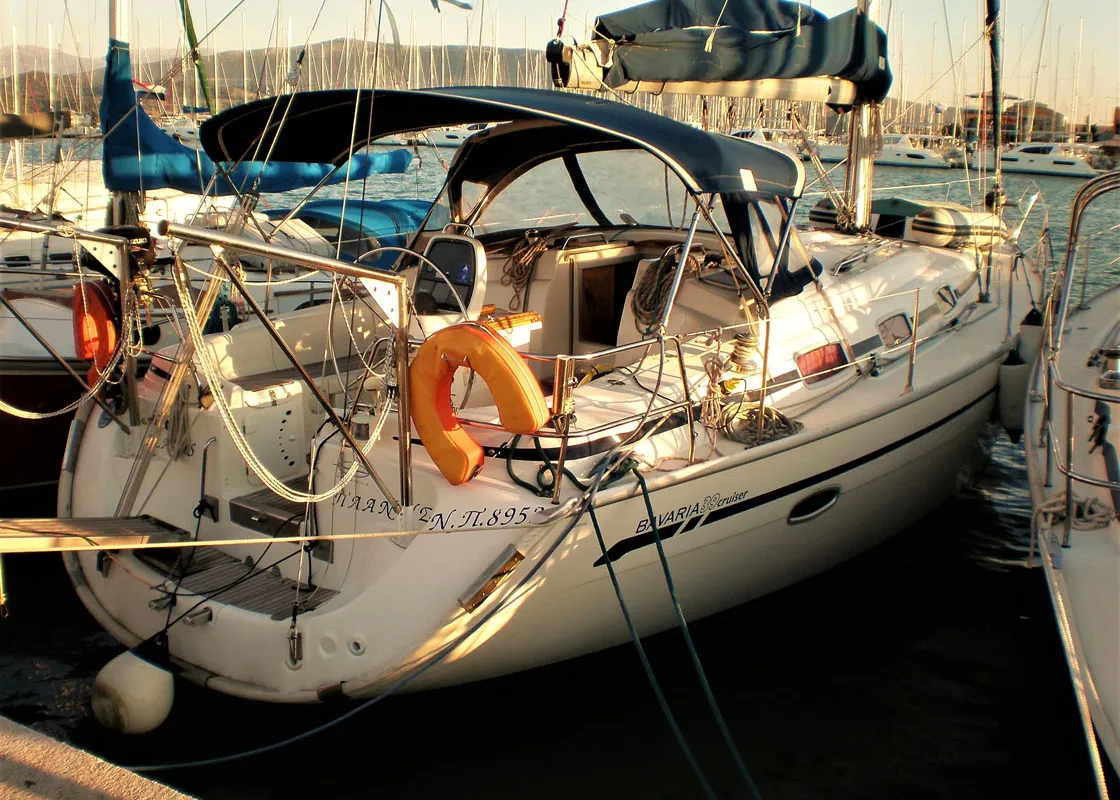 Exterior view of Planis, a Bavaria 39 Cruiser sailboat at Sami Municipal Unit, Greece