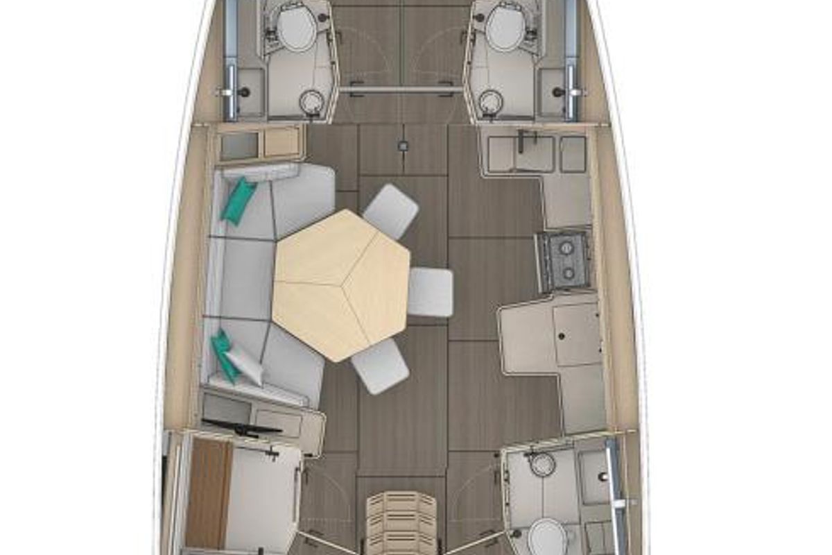 Floor plan of Payidar, a Dufour 44 sailboat at Marmaris, Turkey