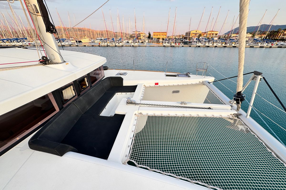 Deck of Saga, a Lagoon 450 Sport catamaran at Municipal Unit of Lefkada, Greece