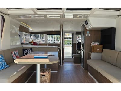 Salon of Sah Mat, a Bali 4.2 OW catamaran at Fethiye, Turkey