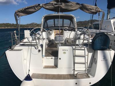 Cockpit of Spica, a Beneteau Oceanis 50 Family sailboat at Olbia, Italy