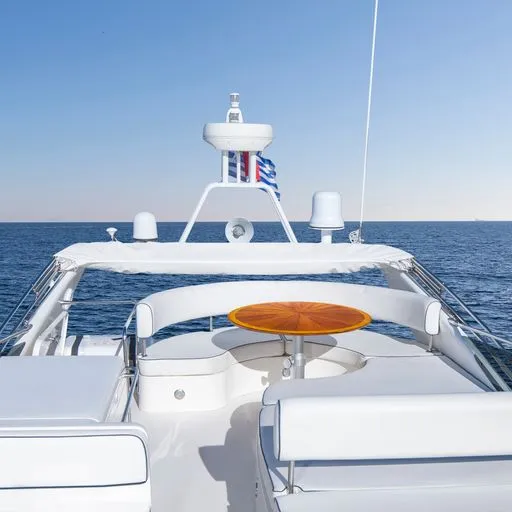 Deck of C&A, a Uniesse 55 motorboat at Flisvos Marina, Greece
