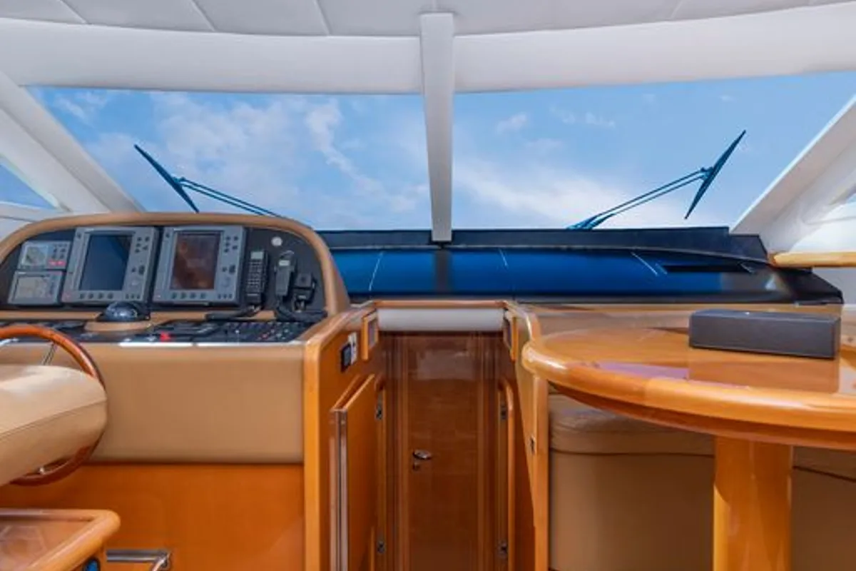 Cockpit of C&A, a Uniesse 55 motorboat at Flisvos Marina, Greece