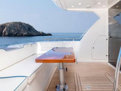 Deck of C&A, a Uniesse 55 motorboat at Flisvos Marina, Greece