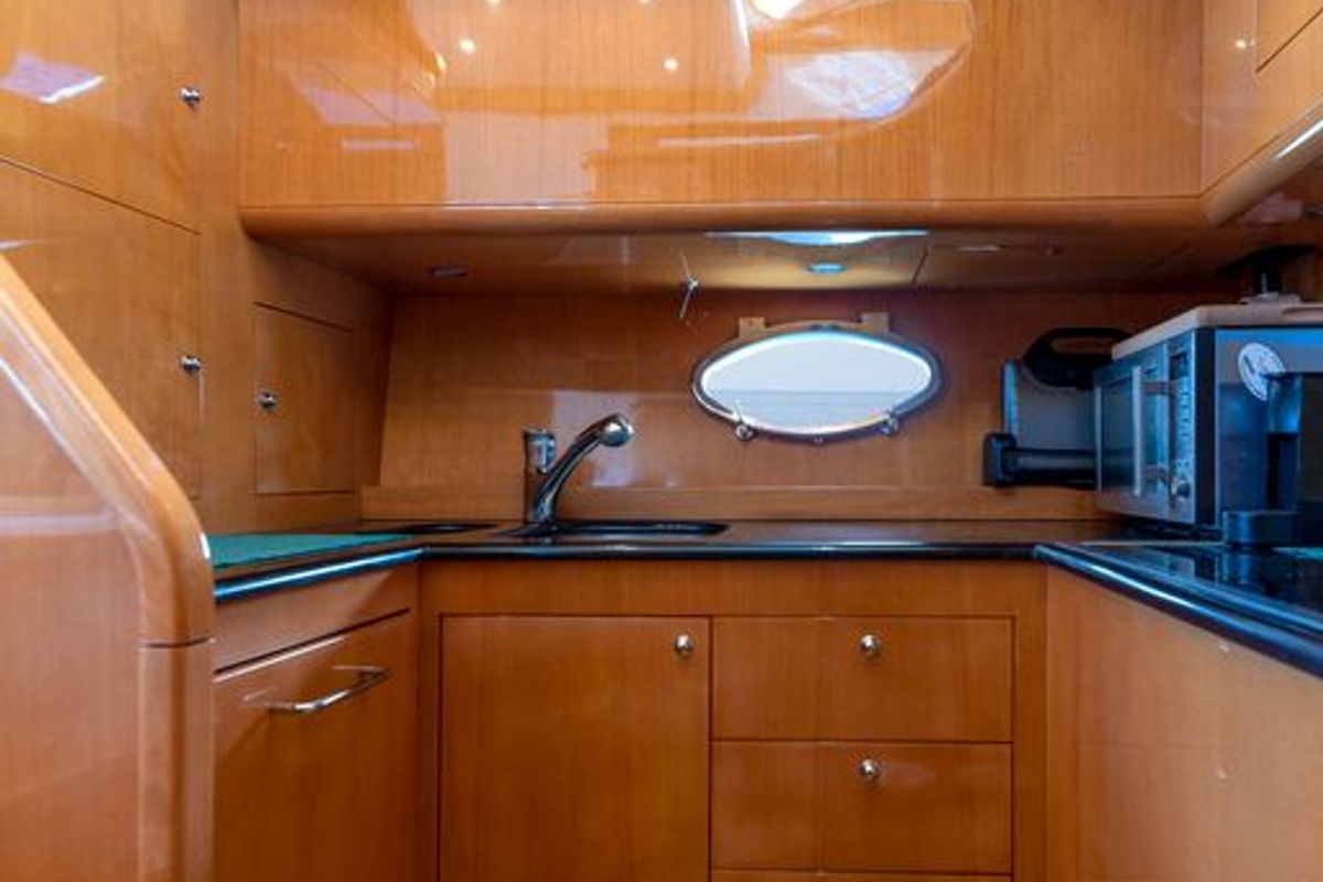 Galley of C&A, a Uniesse 55 motorboat at Flisvos Marina, Greece