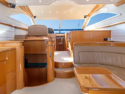 Salon of C&A, a Uniesse 55 motorboat at Flisvos Marina, Greece