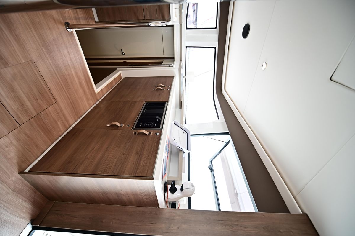 Galley of Cloe, a Bali 4.6 catamaran at Olbia, Italy