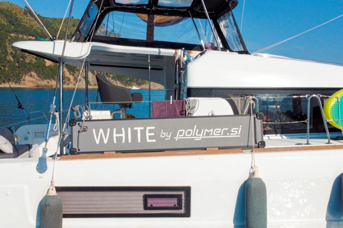 Exterior view of WHITE, a Lagoon 40 catamaran at Salerno, Italy