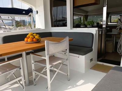 Deck of WHITE, a Lagoon 40 catamaran at Salerno, Italy