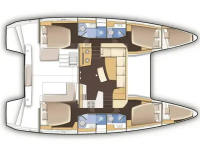 Floor plan of Manaha, a Lagoon 42 catamaran at Eden Island Marina, Seychelles