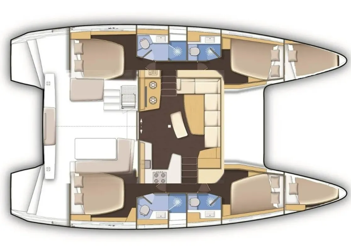 Floor plan of Manaha, a Lagoon 42 catamaran at Eden Island Marina, Seychelles