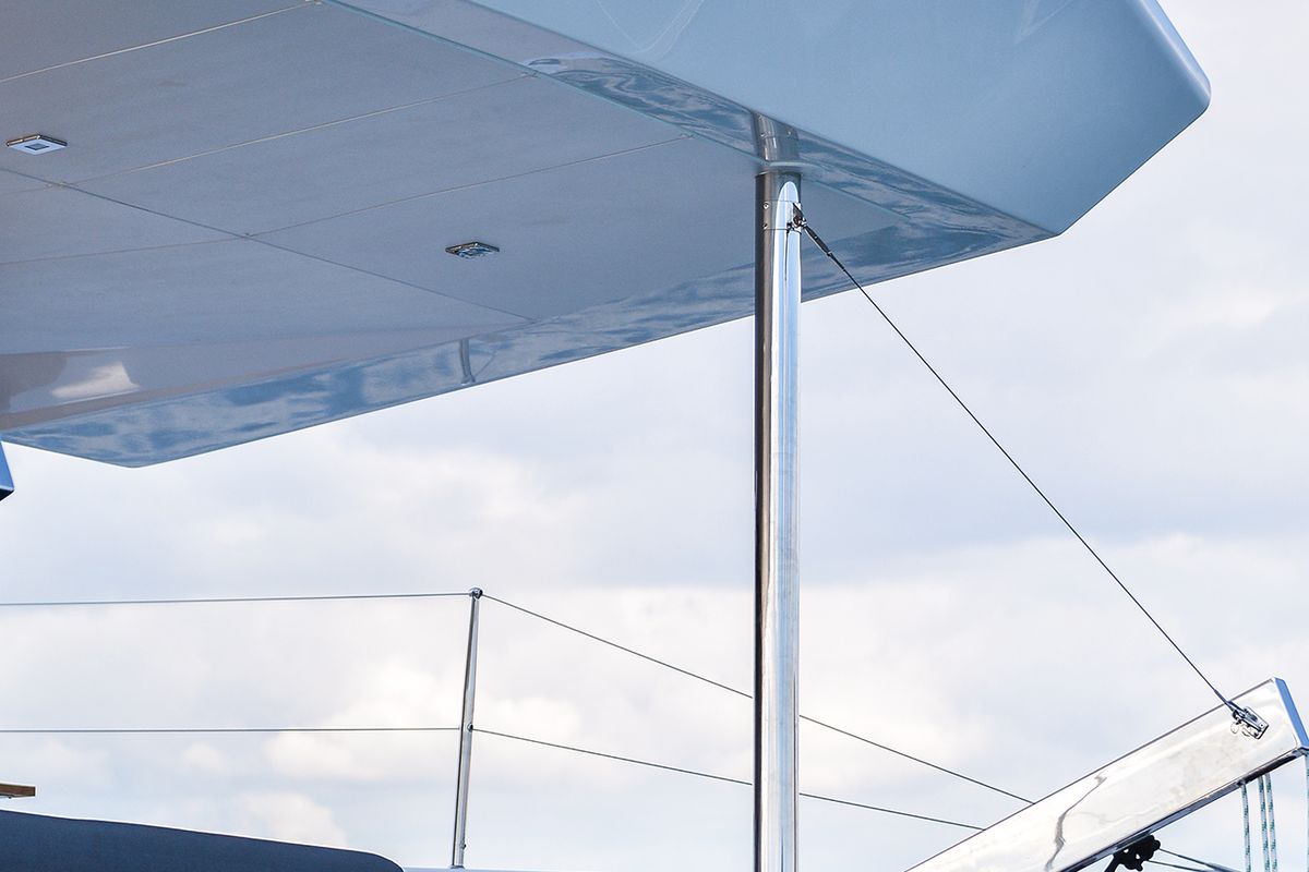 Caipirinha , a Dufour Catamaran 48 catamaran at Mykonos, Greece