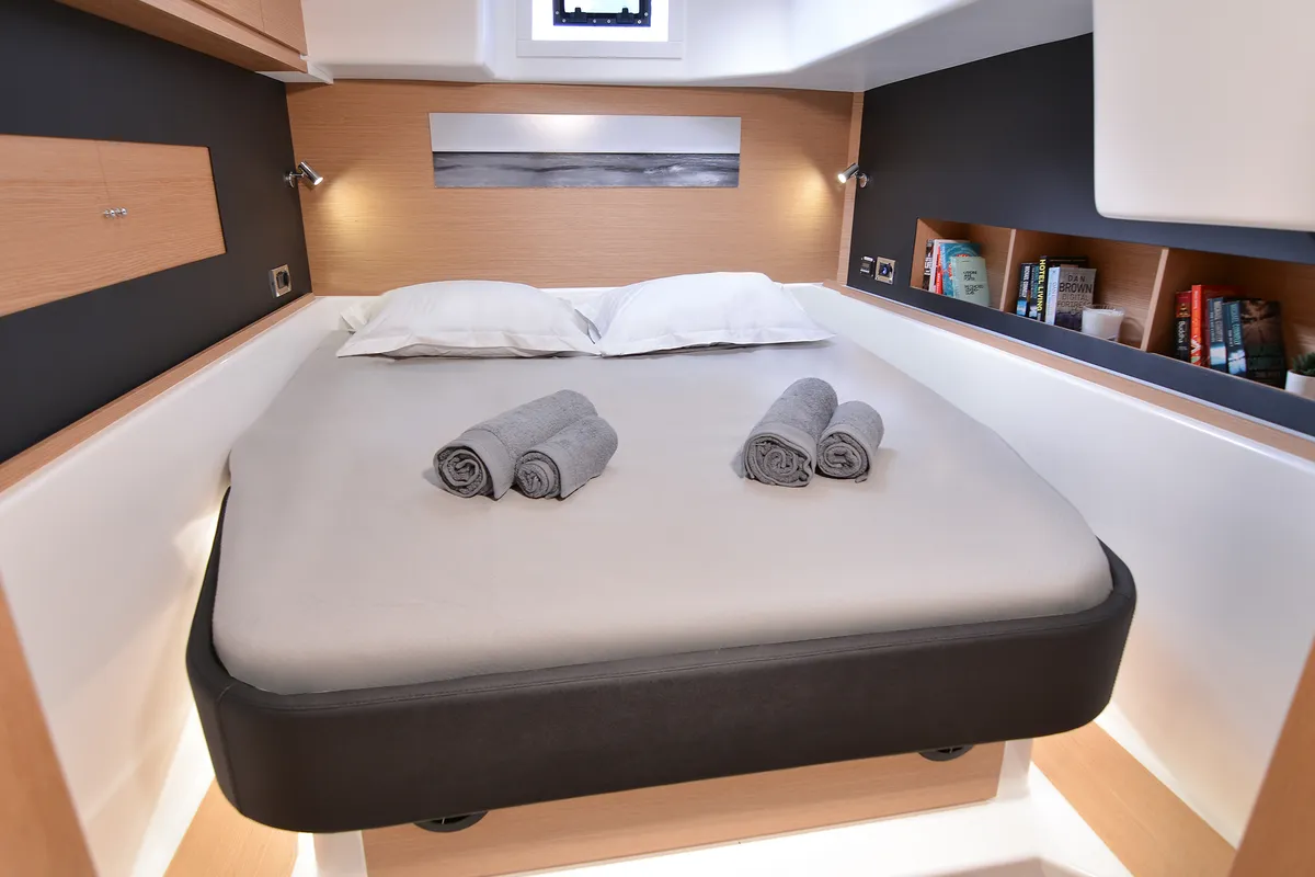 Cabin on Caipirinha , a Dufour Catamaran 48 catamaran at Mykonos, Greece