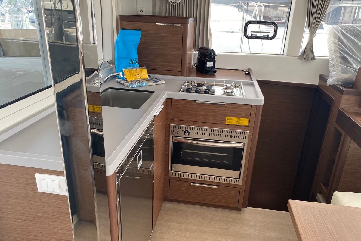 Galley of Koralia, a Lagoon 40 catamaran at Olbia, Italy