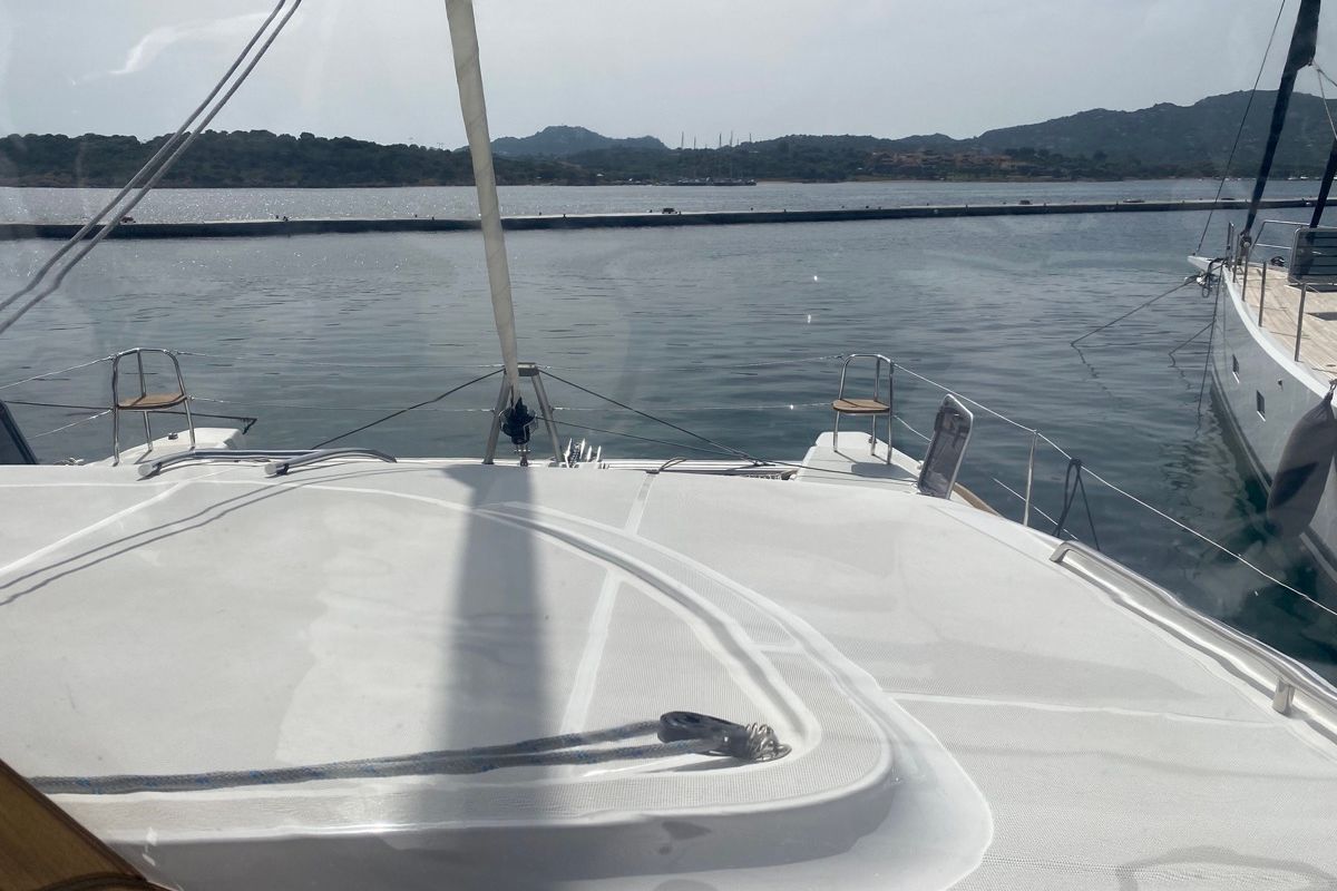 Deck of Koralia, a Lagoon 40 catamaran at Olbia, Italy