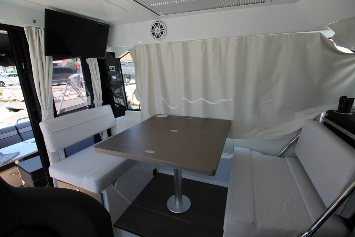 Salon of Navis Amoris, a Jeanneau Merry Fisher 895 Serie2 motorboat at Grad Biograd na Moru, Croatia