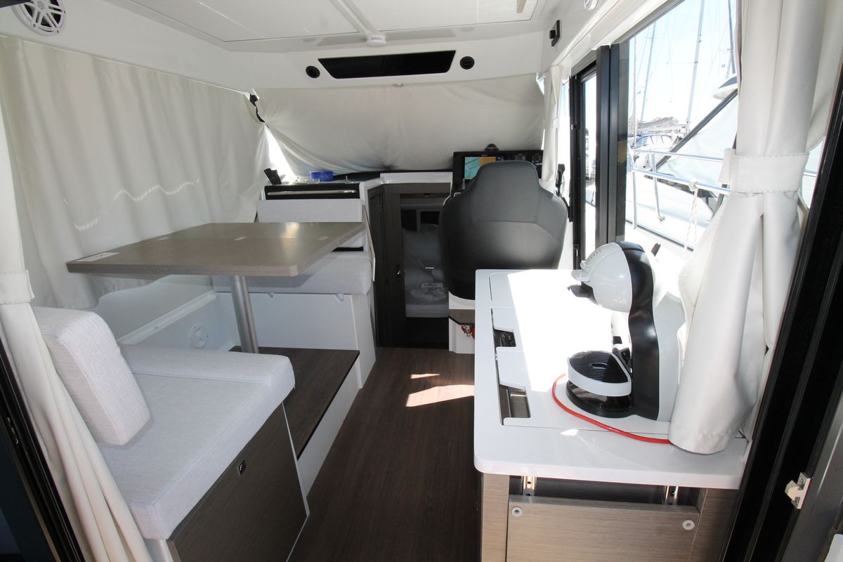 Salon of Navis Amoris, a Jeanneau Merry Fisher 895 Serie2 motorboat at Grad Biograd na Moru, Croatia