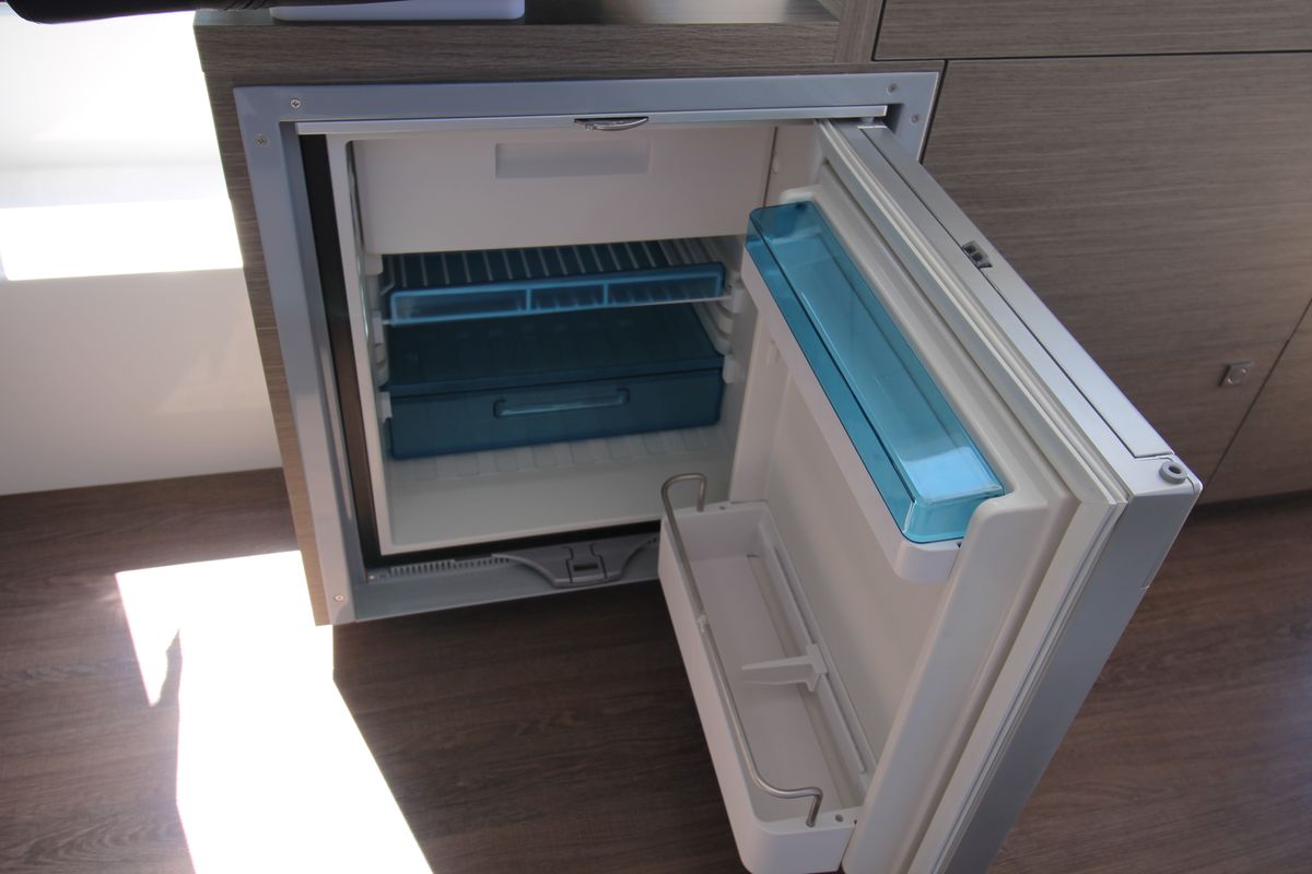 Galley of Navis Amoris, a Jeanneau Merry Fisher 895 Serie2 motorboat at Grad Biograd na Moru, Croatia