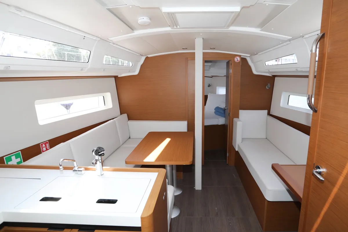Salon of Red Kiss, a Jeanneau Sun Odyssey 380 sailboat at Split, Croatia