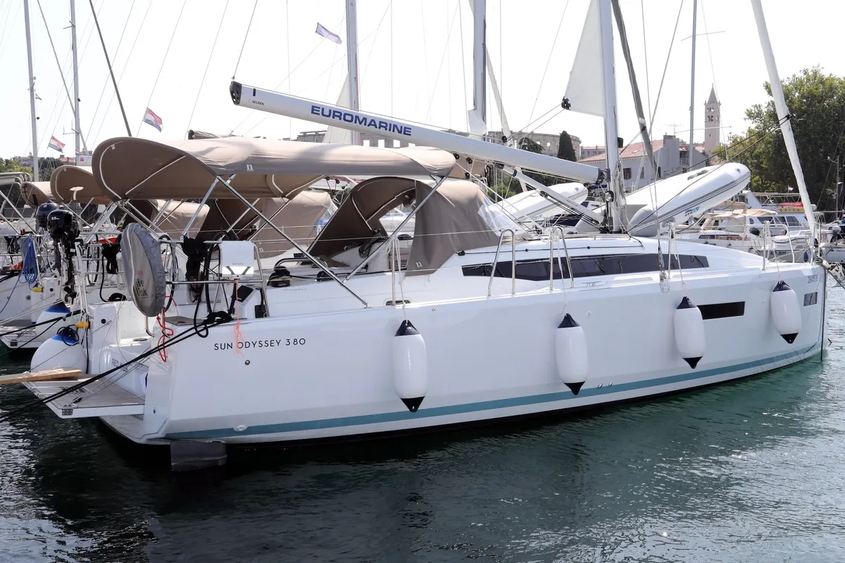 Exterior view of Red Kiss, a Jeanneau Sun Odyssey 380 sailboat at Split, Croatia
