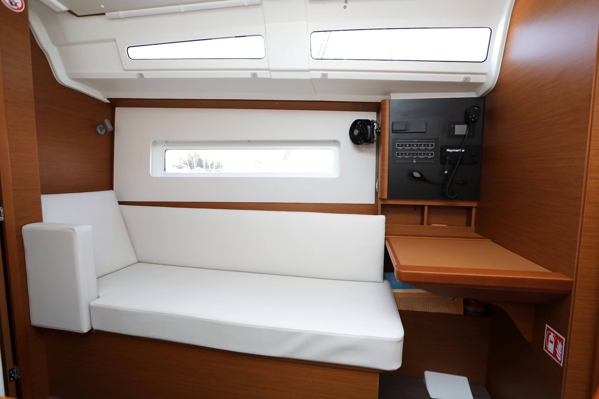 Salon of Red Kiss, a Jeanneau Sun Odyssey 380 sailboat at Split, Croatia