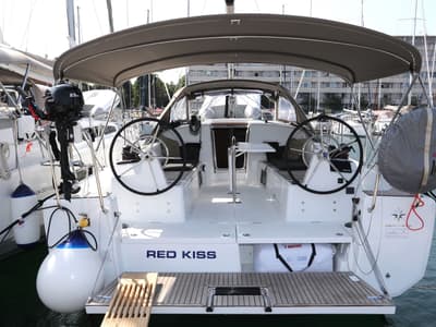 Cockpit of Red Kiss, a Jeanneau Sun Odyssey 380 sailboat at Split, Croatia