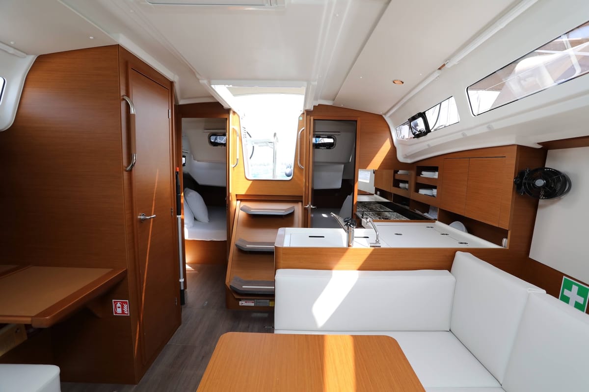 Salon of Red Kiss, a Jeanneau Sun Odyssey 380 sailboat at Split, Croatia