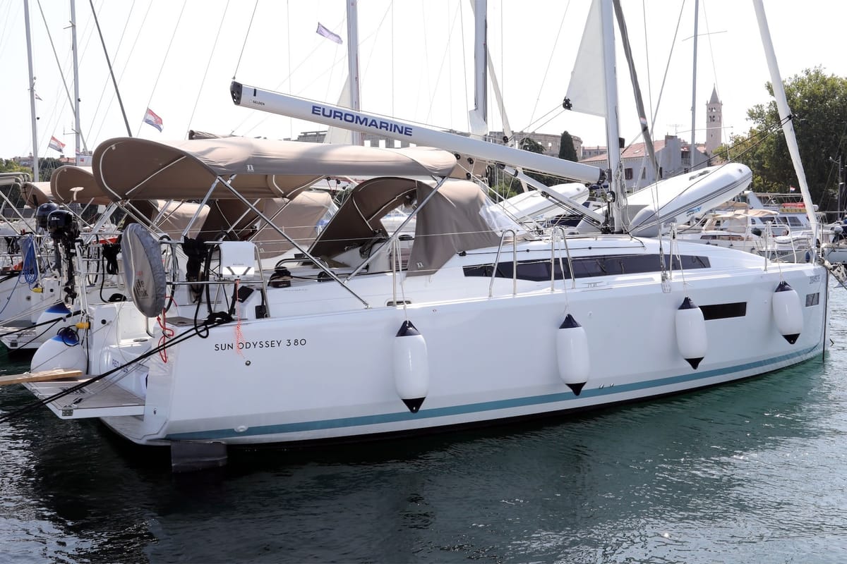 Exterior view of Red Kiss, a Jeanneau Sun Odyssey 380 sailboat at Split, Croatia