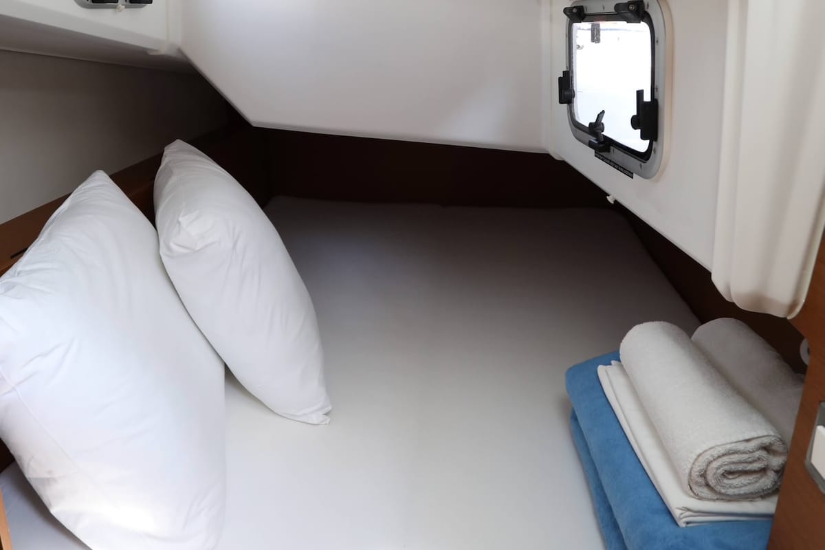 Cabin on Red Kiss, a Jeanneau Sun Odyssey 380 sailboat at Split, Croatia