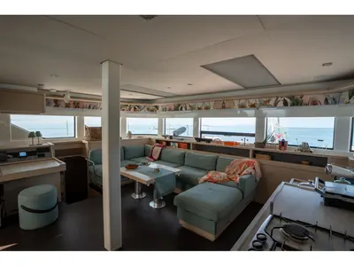 Salon of SAILUXE - Strafico, a Lagoon 55 catamaran at Capo d'Orlando, Italy