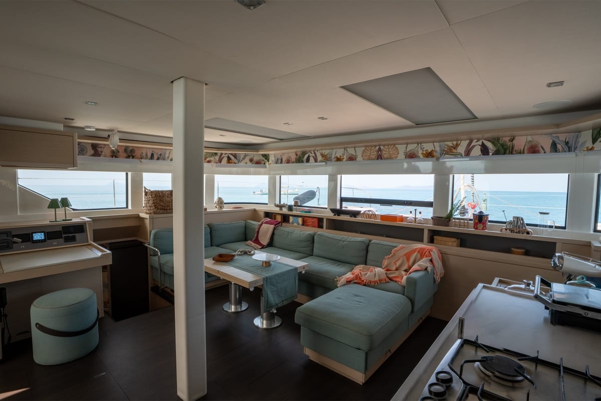 Salon of SAILUXE - Strafico, a Lagoon 55 catamaran at Capo d'Orlando, Italy