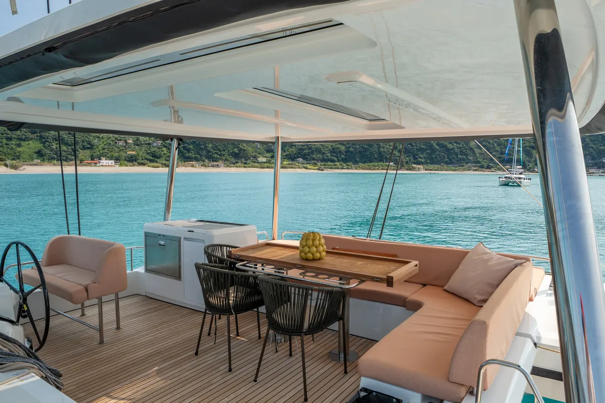 Deck of SAILUXE - Strafico, a Lagoon 55 catamaran at Capo d'Orlando, Italy